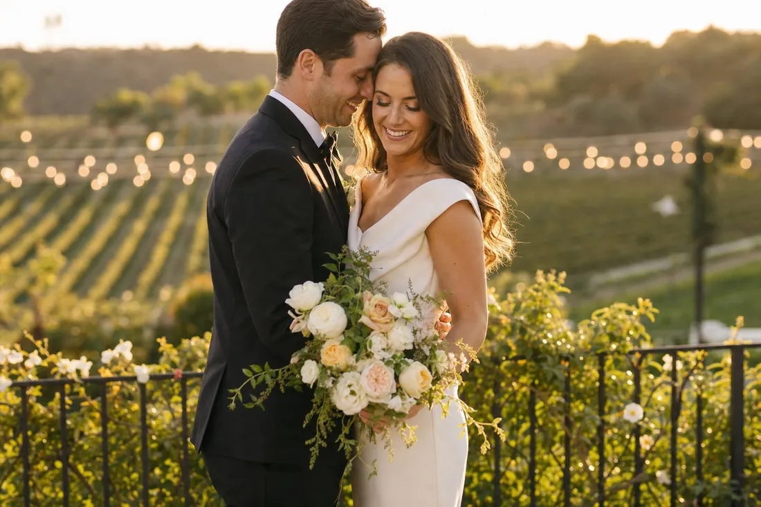 Alexandra and Michael's custom wedding website hero