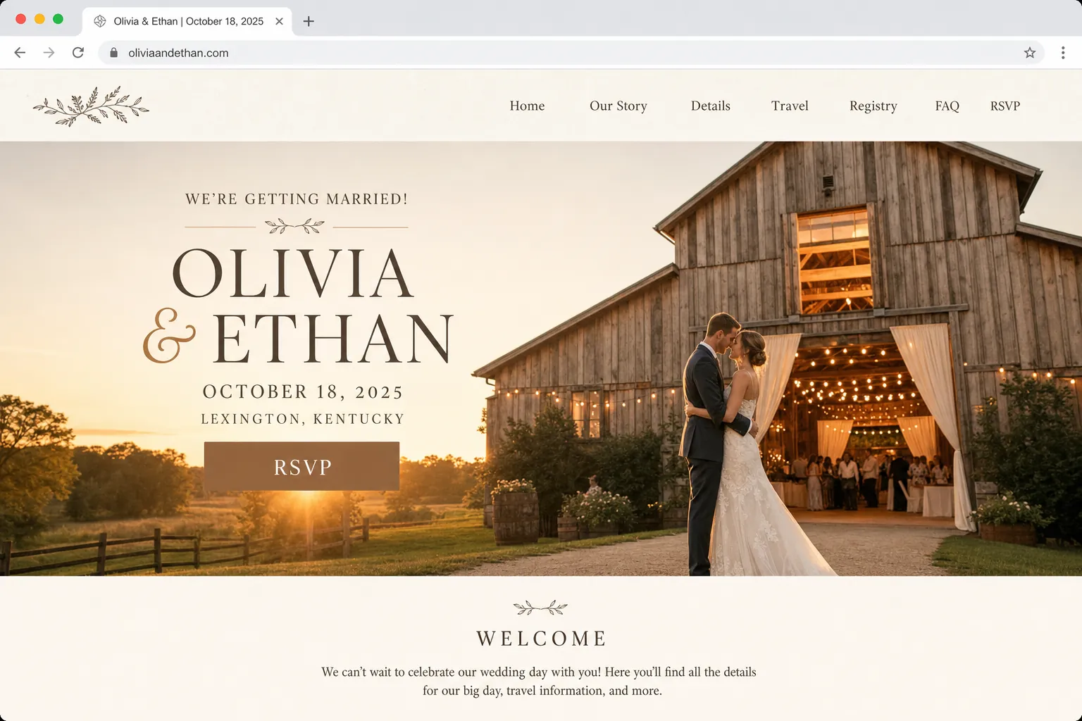 Rustic vineyard barn reception with bistro lights